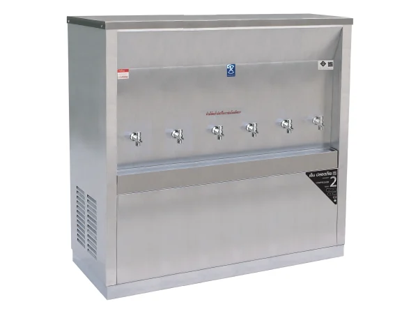 ตู้ทำน้ำเย็น 6 ก๊อก ต่อท่อ ระบายความร้อนด้วยรังผึ้ง MC-6P