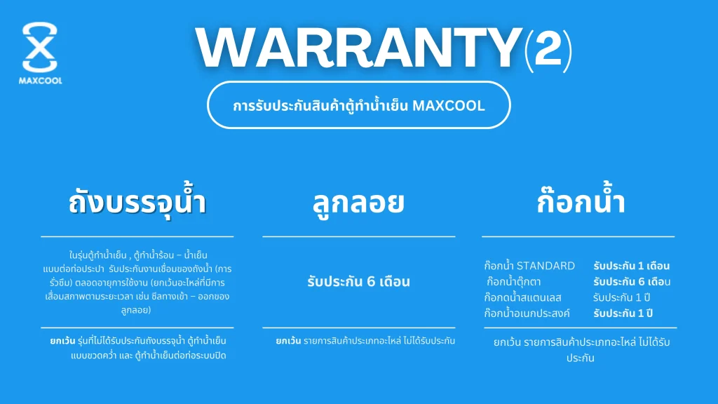 การรับประกันสินค้าเครื่องทำน้ำเย็น MAXCOOL รวมถึงบริการหลังการขาย