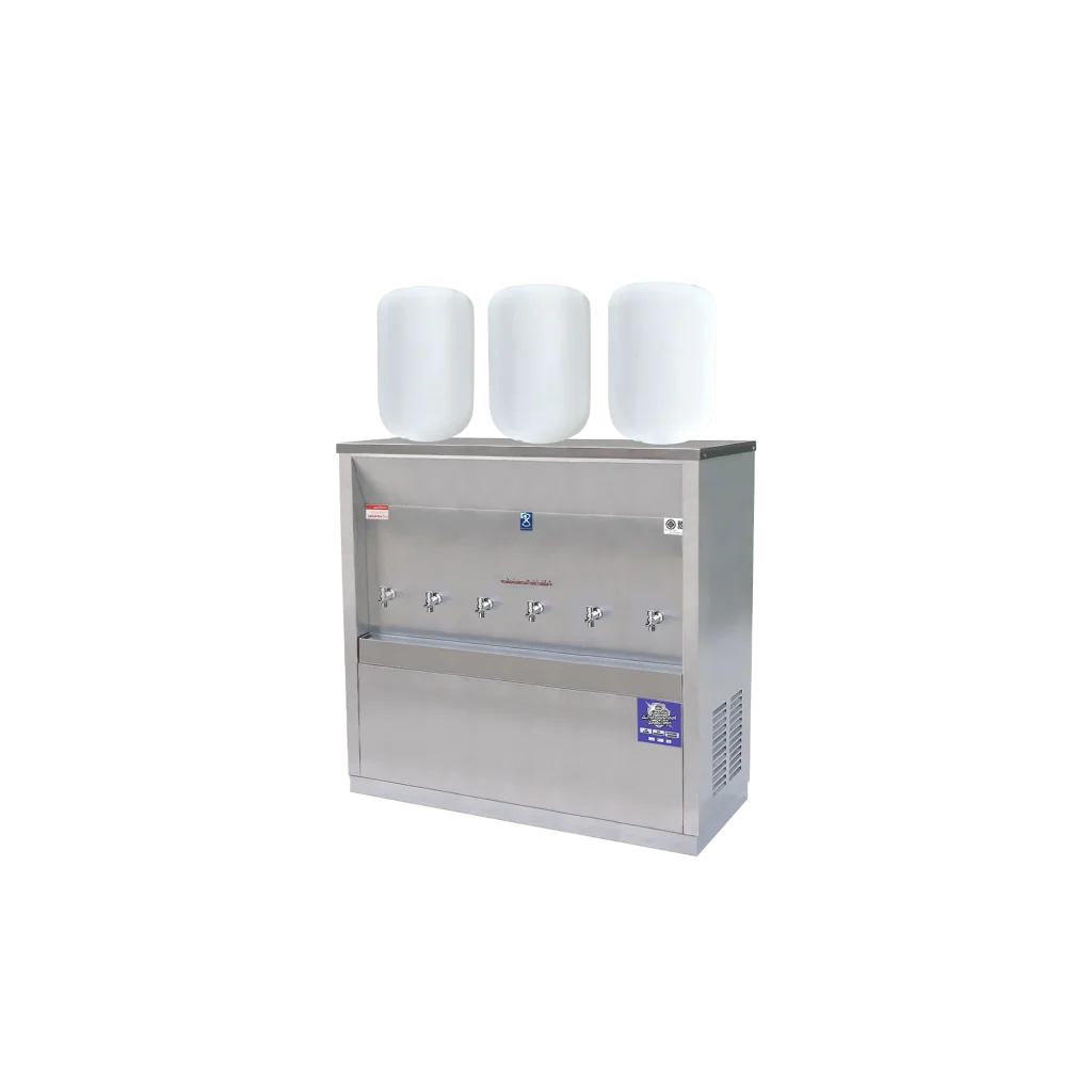 ตู้ทำน้ำเย็น 6 ก๊อก แบบเติมน้ำ สแตนเลส ระบบรังผึ้ง MAXCOOL
