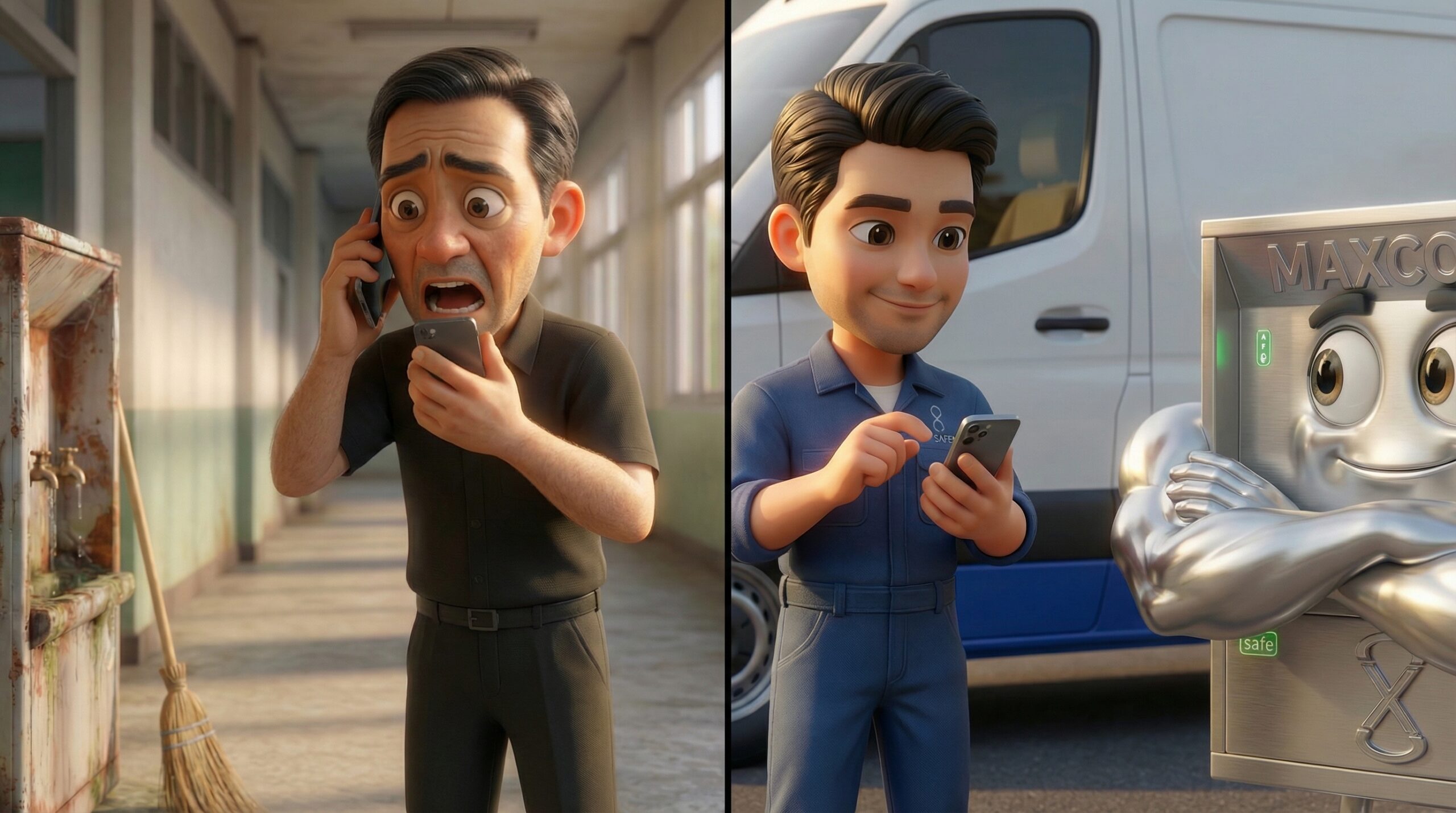 ช่างผู้เชี่ยวชาญ MAXCOOL กำลังล้างทำความสะอาดตู้ทำน้ำเย็นในโรงงานอุตสาหกรรม