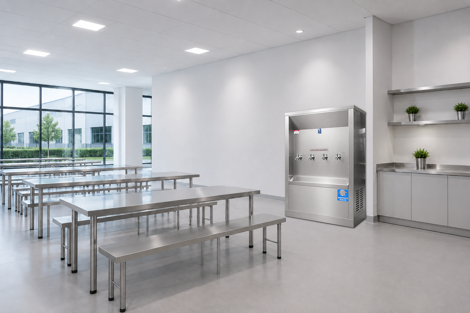 ตู้ทำน้ำเย็นแบบต่อท่อ MAXCOOL สำหรับโรงเรียน โรงงาน สำนักงาน และโรงอาหาร