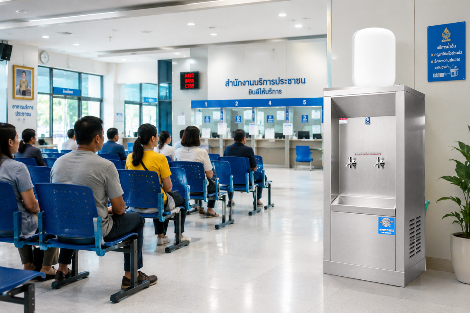 ตู้ทำน้ำเย็นแบบเติมน้ำ MAXCOOL ระบบระบายความร้อนด้วยแผงร้อน สำหรับศูนย์ให้บริการราชการ